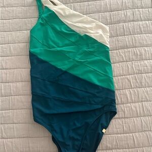 Summersalt Long torso One-Shoulder Swimsuit - Teal, Blue, and White